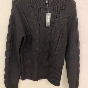 Black Mock Neck Cable Knit Sweater